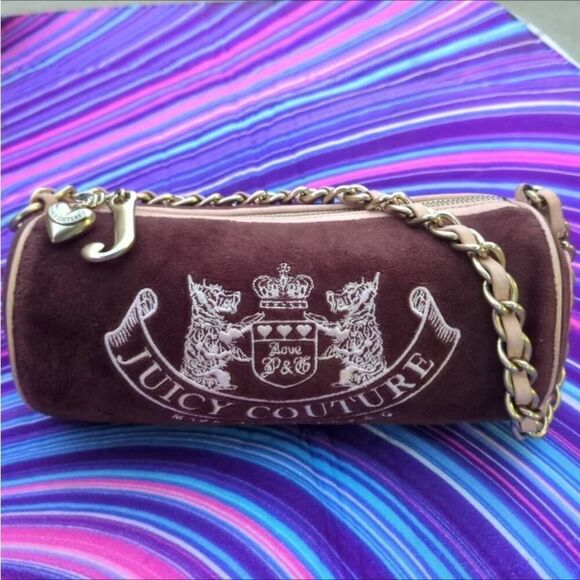 Juicy Couture Y2K Scottie Dog Dark Brown Terry Cloth Barrell Shoulder Bag!! - Picture 3 of 11
